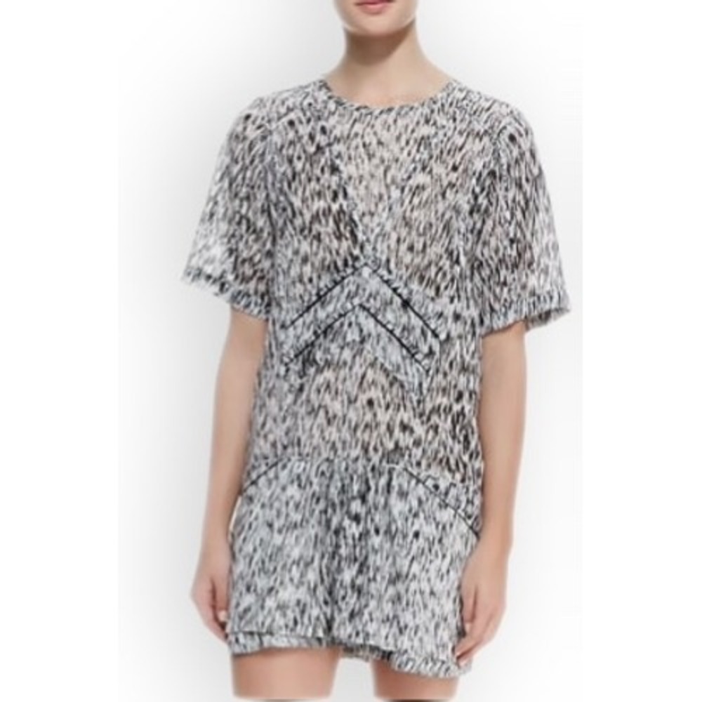 IRO Silk Short Sleeve Abstract Print Black White Mini Dress Womens Size 36